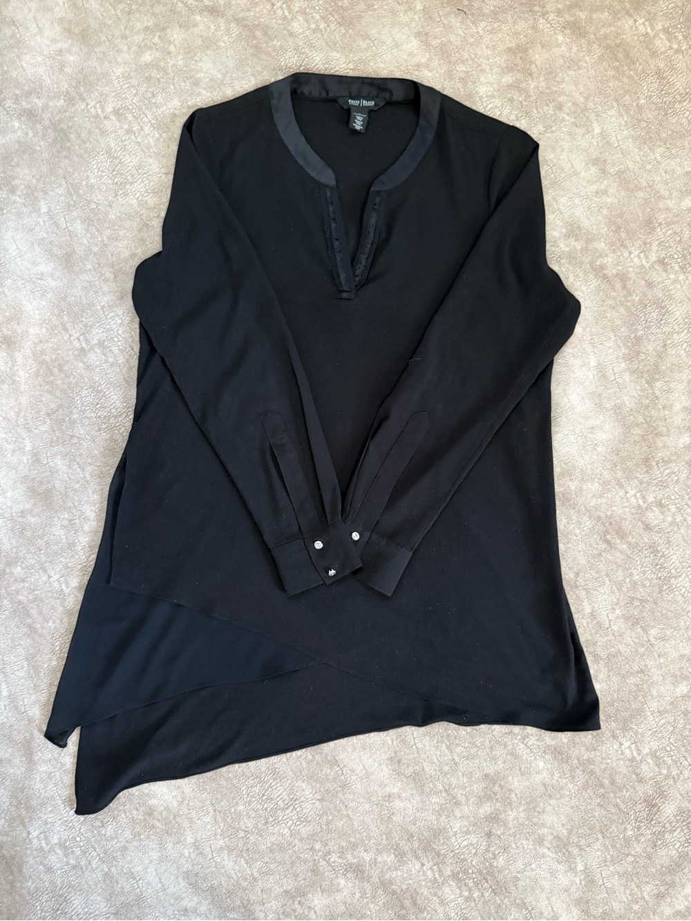 White House Black Market Black Asymmetrical Tunic‎ Blouse Size 6